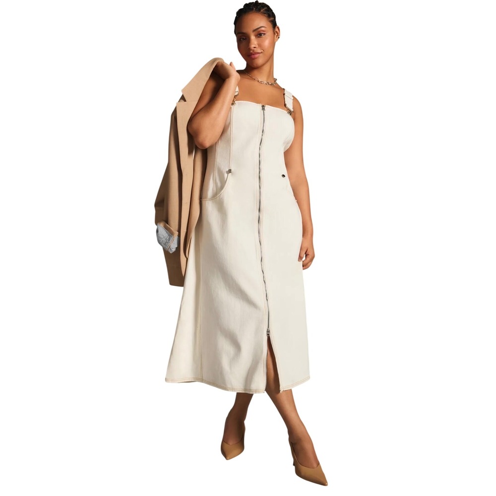 Anthropologie Pilcro Denim Zip Front Midi Dress Size MP